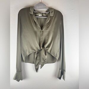 Aritzia Wilfred Tie Front Blouse Sage Green Small
